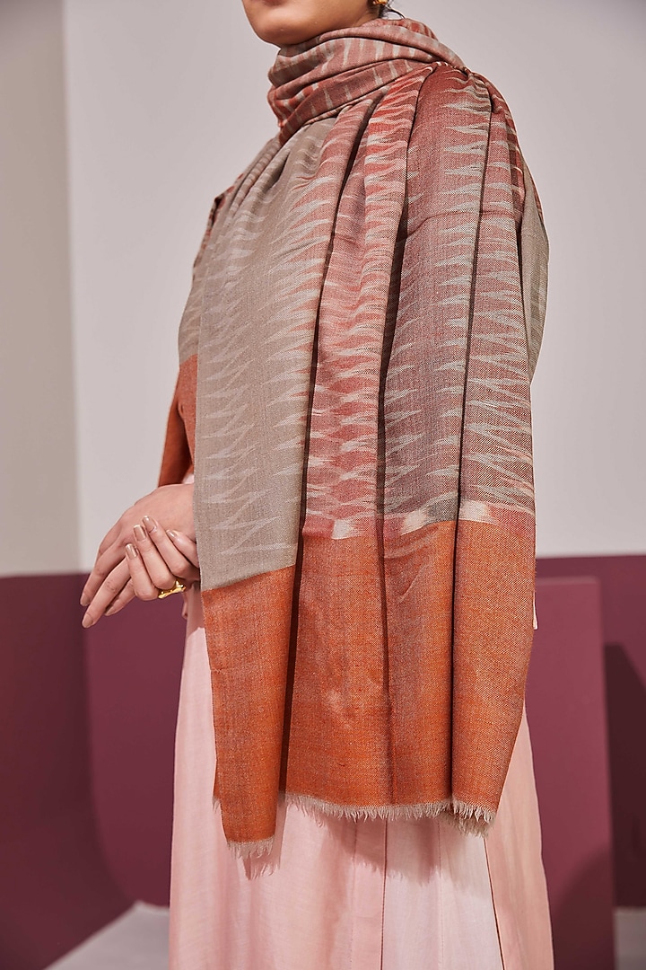 Multi-Colored Handloom Pashmina Self Weave Ikat Printed Shawl by Shaza at Pernia's Pop Up Shop