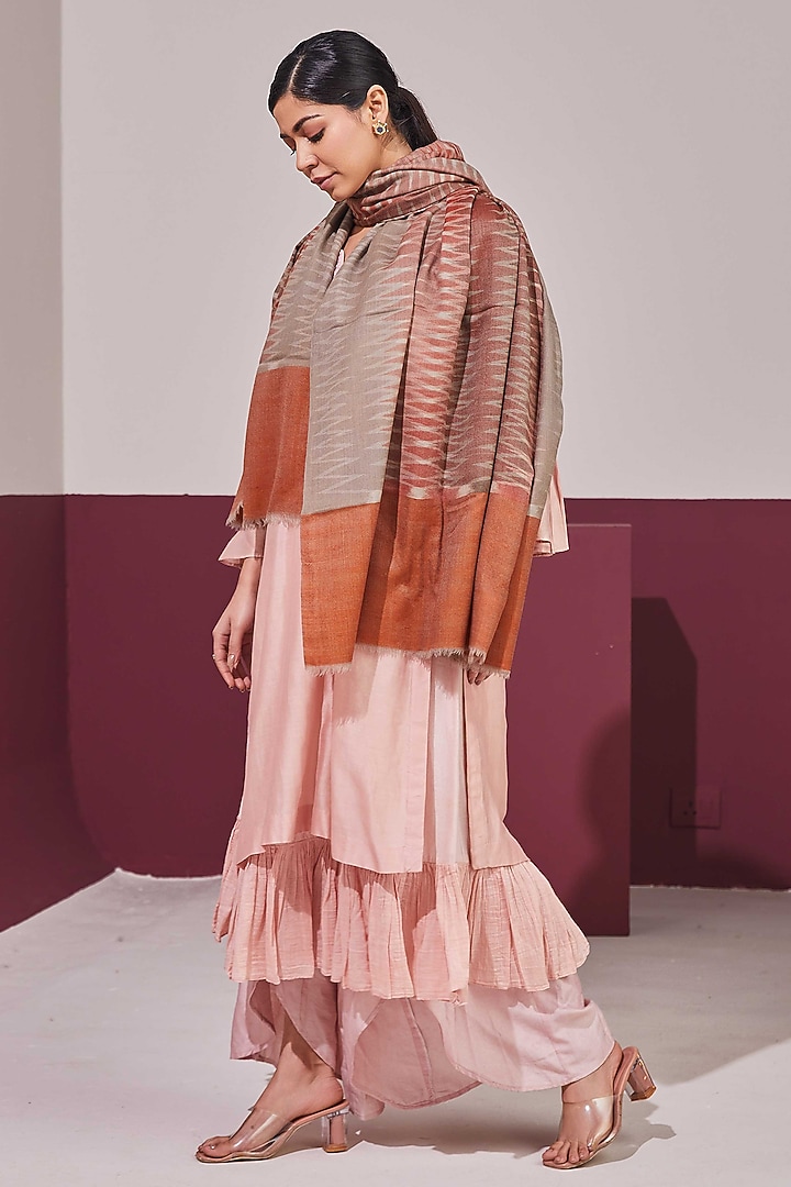 Multi-Colored Handloom Pashmina Self Weave Ikat Printed Shawl by Shaza at Pernia's Pop Up Shop