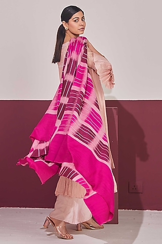 Rani Pink Handloom Pashmina Self Weaved Ikat Shawl by Shaza