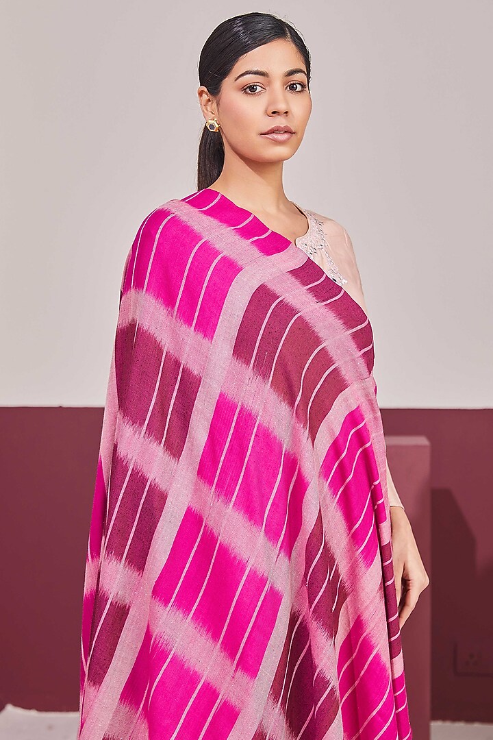 Rani Pink Handloom Pashmina Self Weaved Ikat Shawl by Shaza at Pernia's Pop Up Shop