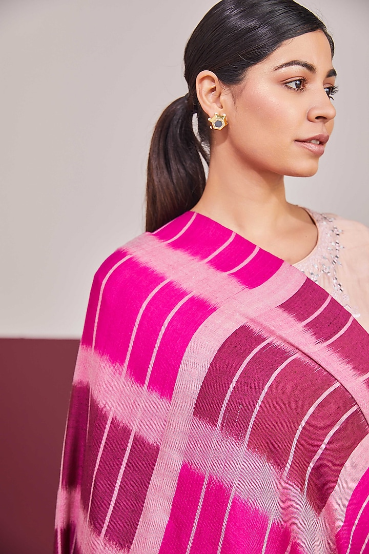 Rani Pink Handloom Pashmina Self Weaved Ikat Shawl by Shaza at Pernia's Pop Up Shop