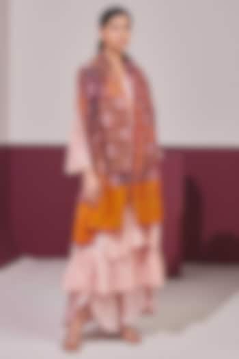 Ochre & Brown Handloom Pashmina Self Weaved Ikat Shawl by Shaza