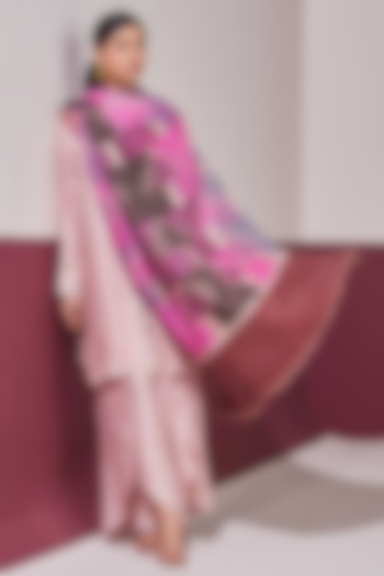 Pink & Grey Handloom Pashmina Self Weave Pochampally Zari Reversible Shawl by Shaza