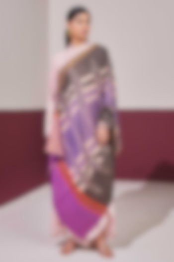 Purple & Grey Handloom Pashmina Self Weave Pochampally Zari Reversible Shawl by Shaza