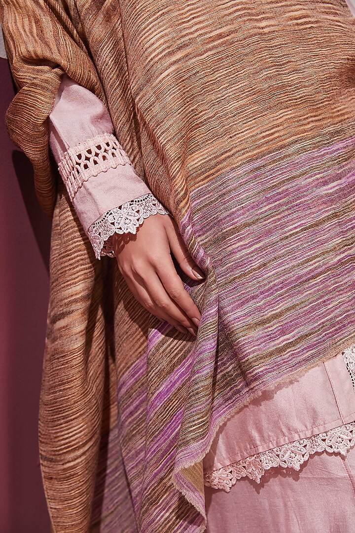 Beige & Purple Handloom Pashmina Self Weave Pochampally Zari Reversible Shawl by Shaza at Pernia's Pop Up Shop