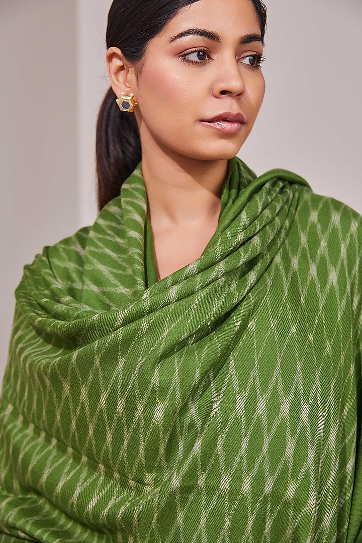 Green Handloom Pashmina Woven Shawl by Shaza at Pernia's Pop Up Shop