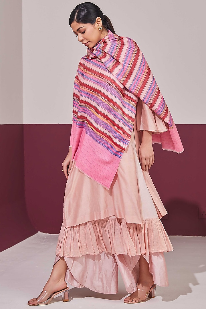 Pink Handloom Pashmina Woven Shawl by Shaza