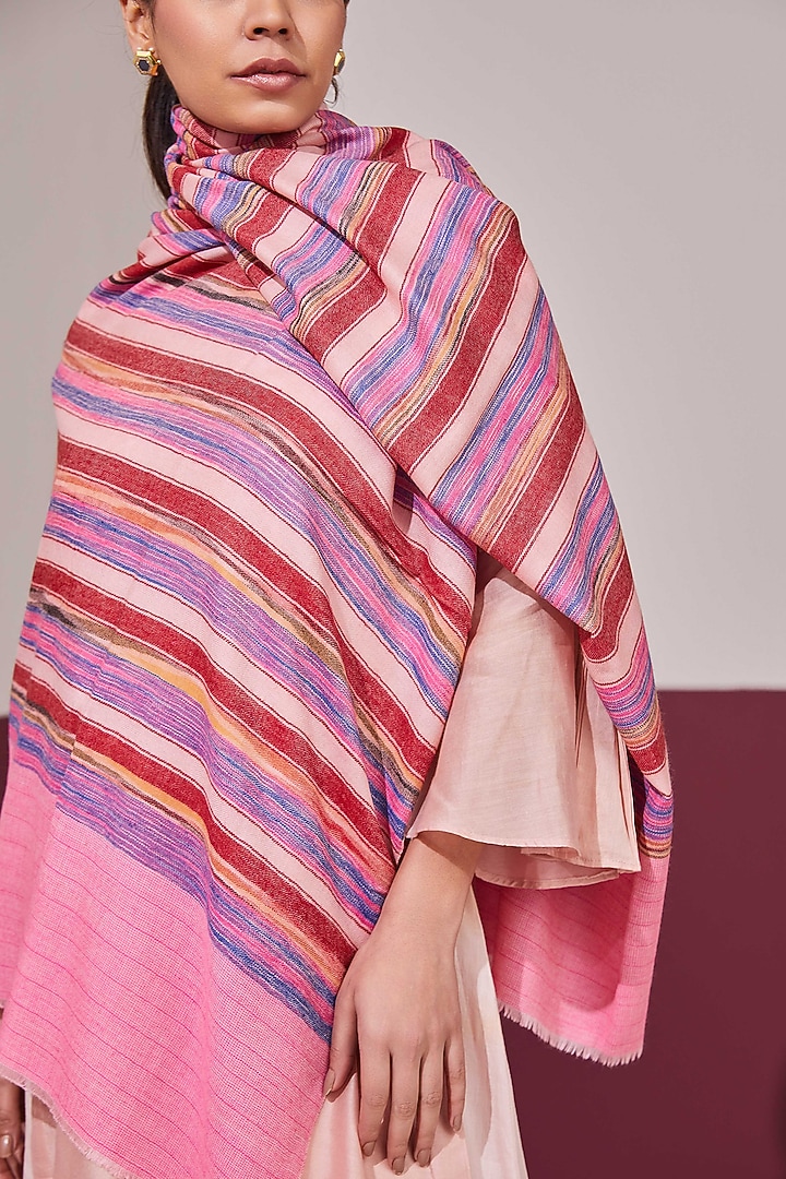 Pink Handloom Pashmina Woven Shawl by Shaza at Pernia's Pop Up Shop