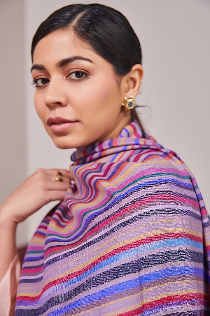 Purple Handloom Pashmina Woven Shawl by Shaza at Pernia's Pop Up Shop
