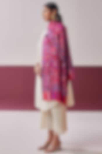 Rani Pink Fine Count Wool Woven Stole by Shaza