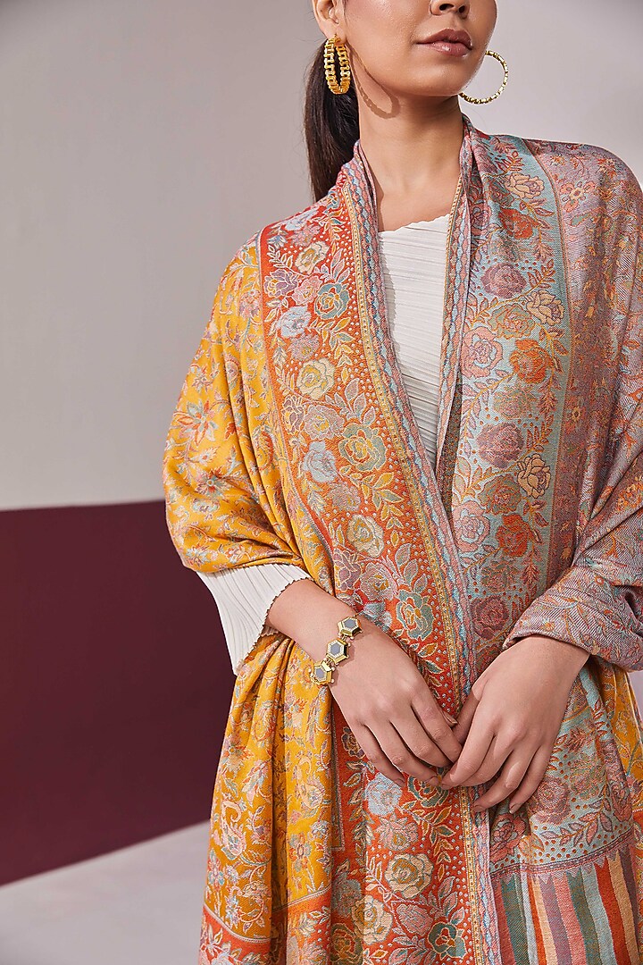 Mustard Fine Count Wool Woven Shawl by Shaza at Pernia's Pop Up Shop