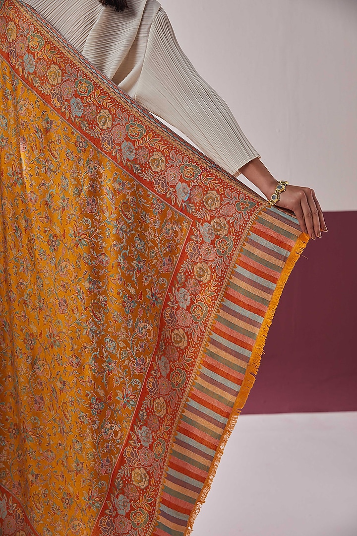 Mustard Fine Count Wool Woven Shawl by Shaza at Pernia's Pop Up Shop
