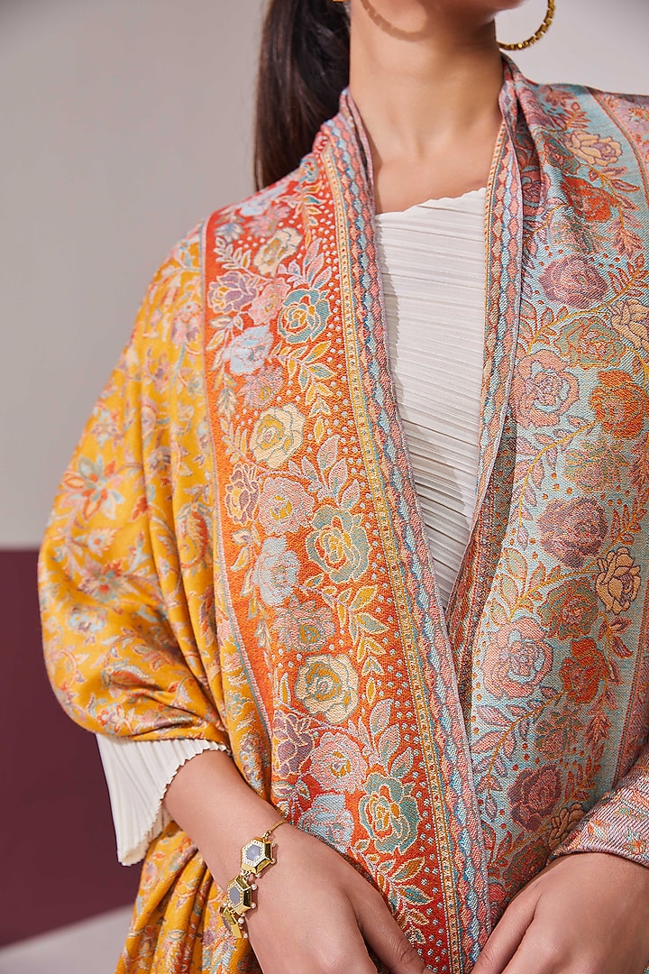 Mustard Fine Count Wool Woven Shawl by Shaza at Pernia's Pop Up Shop