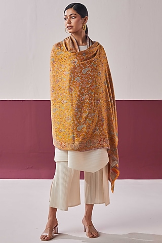 Mustard Fine Count Wool Woven Shawl by Shaza