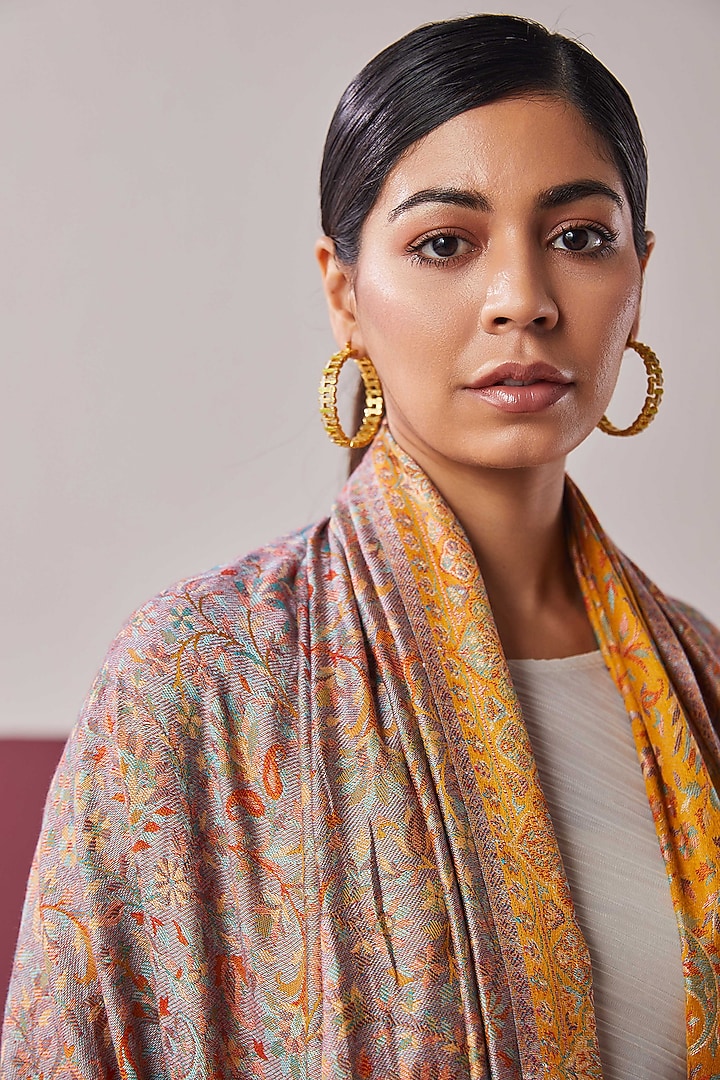 Mustard Fine Count Wool Woven Shawl by Shaza at Pernia's Pop Up Shop