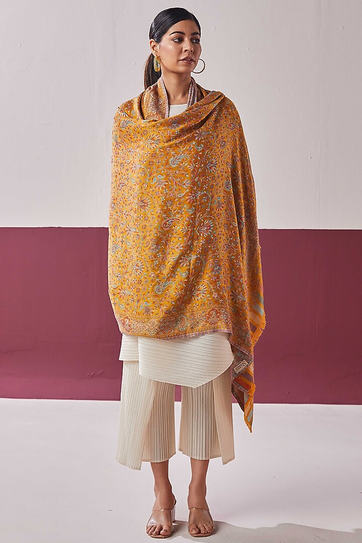 Mustard Fine Count Wool Woven Shawl by Shaza at Pernia's Pop Up Shop
