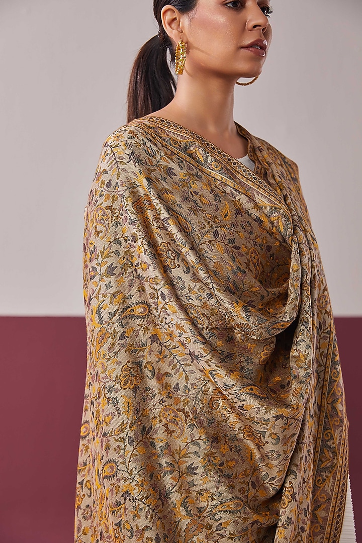 Brown Fine Count Wool Woven Shawl by Shaza at Pernia's Pop Up Shop