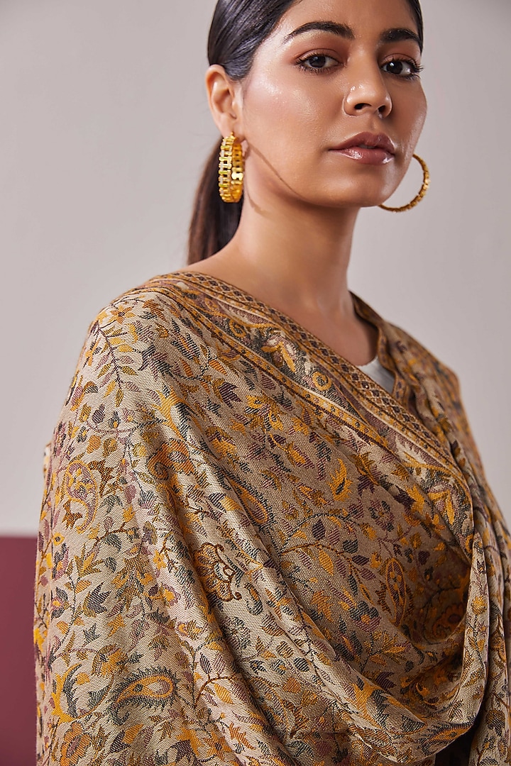 Brown Fine Count Wool Woven Shawl by Shaza at Pernia's Pop Up Shop
