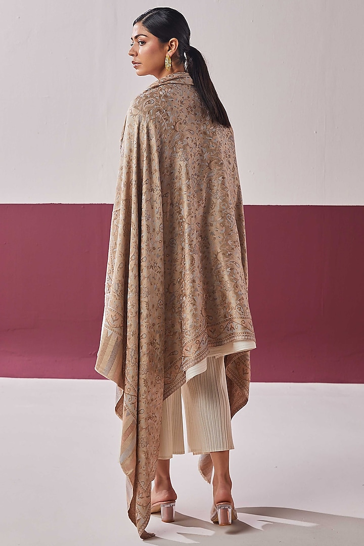 Cream Fine Count Wool Woven Stole by Shaza