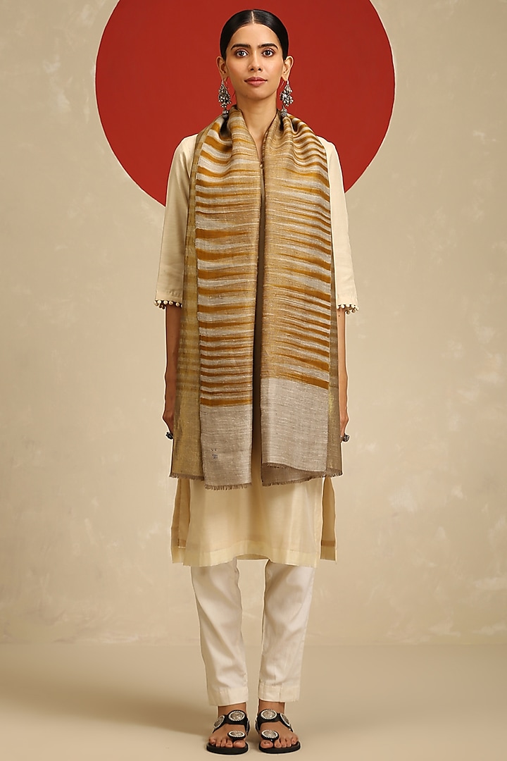 Golden Handloom Pashmina Embroidered Stole by Shaza