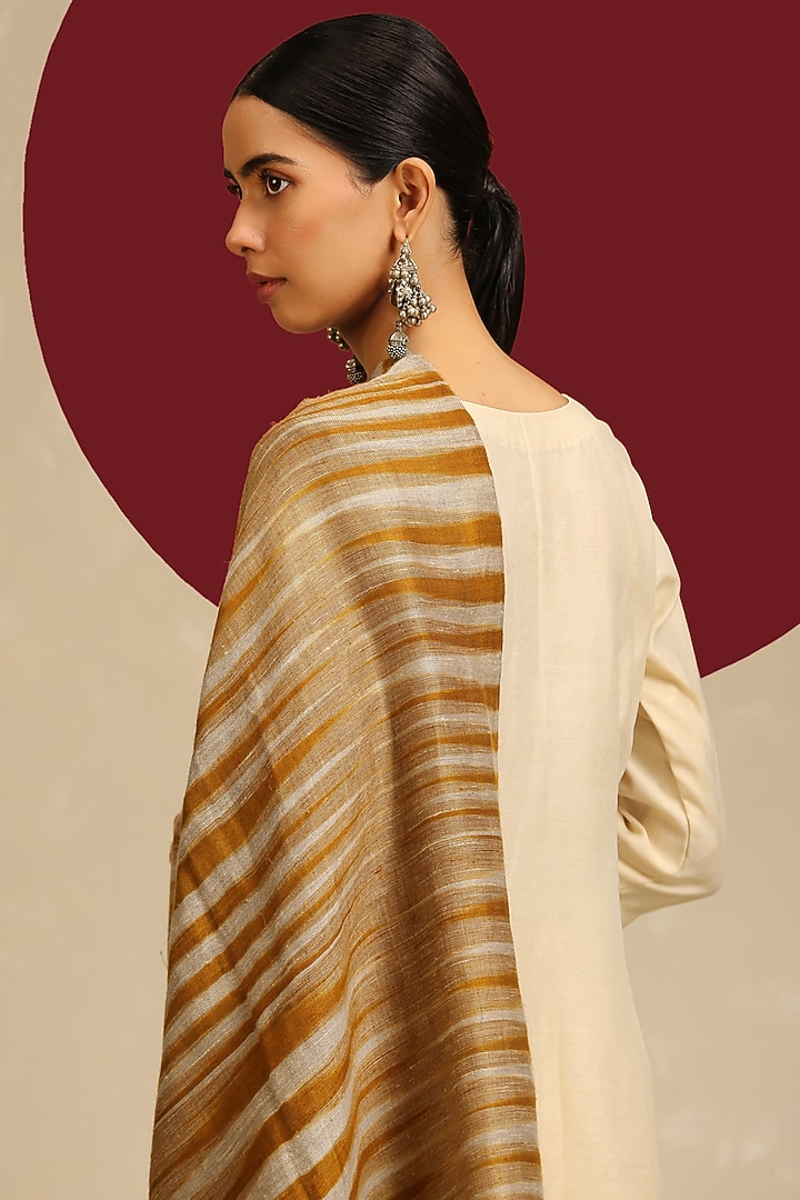 Golden Handloom Pashmina Embroidered Stole by Shaza at Pernia's Pop Up Shop