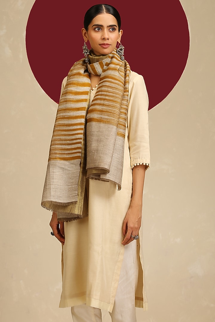 Golden Handloom Pashmina Embroidered Stole by Shaza at Pernia's Pop Up Shop