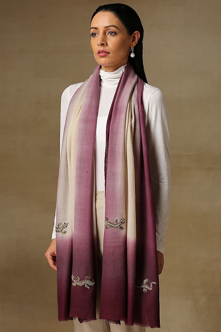 Orchid Handloom Pashmina Embellished Ombre Stole by Shaza