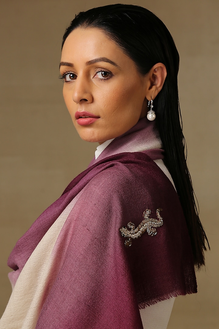Orchid Handloom Pashmina Embellished Ombre Stole by Shaza at Pernia's Pop Up Shop