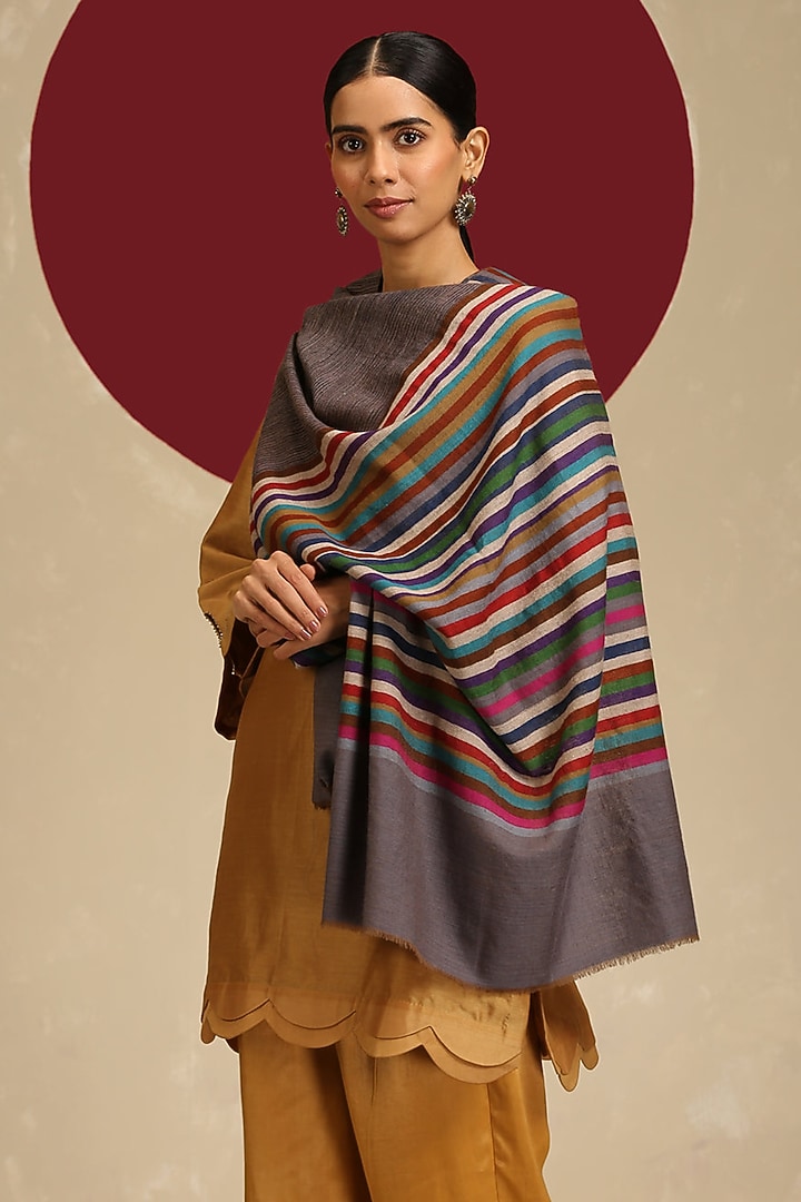 Grey Handloom Pashmina Interwoven Stole by Shaza at Pernia's Pop Up Shop