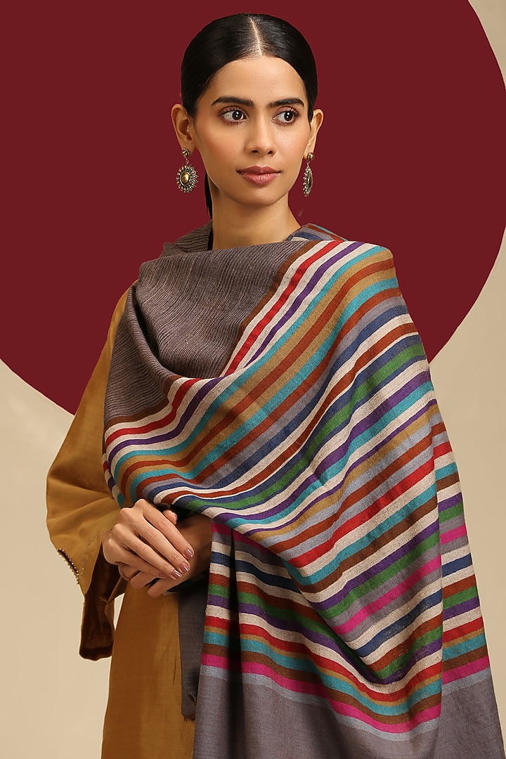 Grey Handloom Pashmina Interwoven Stole by Shaza at Pernia's Pop Up Shop