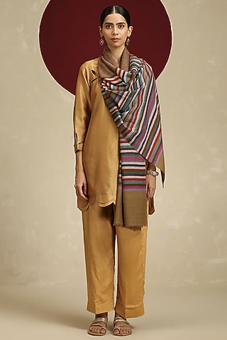 Golden Handloom Pashmina Interwoven Stole by Shaza