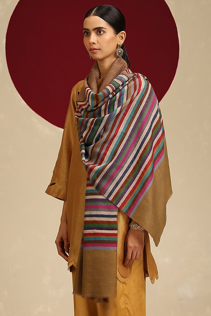 Golden Handloom Pashmina Interwoven Stole by Shaza at Pernia's Pop Up Shop
