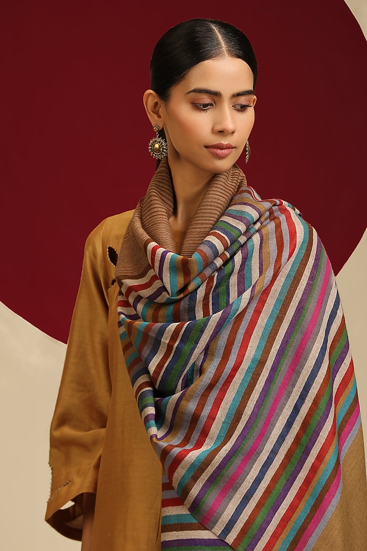 Golden Handloom Pashmina Interwoven Stole by Shaza at Pernia's Pop Up Shop