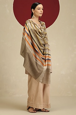 Beige Handloom Pashmina Interwoven Shawl by Shaza