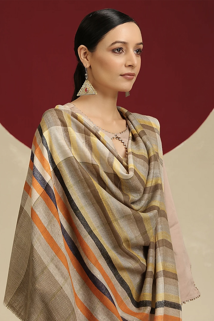 Beige Handloom Pashmina Interwoven Shawl by Shaza at Pernia's Pop Up Shop