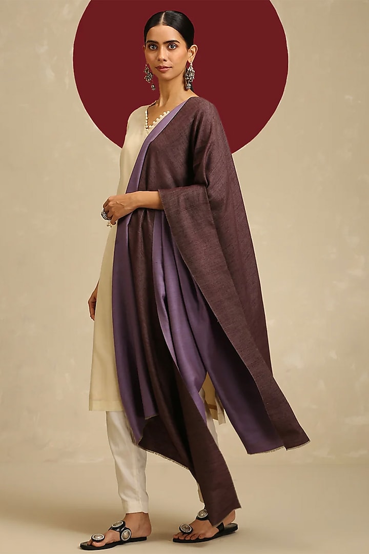 Mauve & Purple Handloom Pashmina Reversible Woven Shawl by Shaza