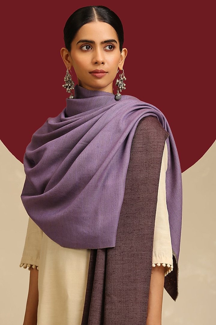 Mauve & Purple Handloom Pashmina Reversible Woven Shawl by Shaza at Pernia's Pop Up Shop