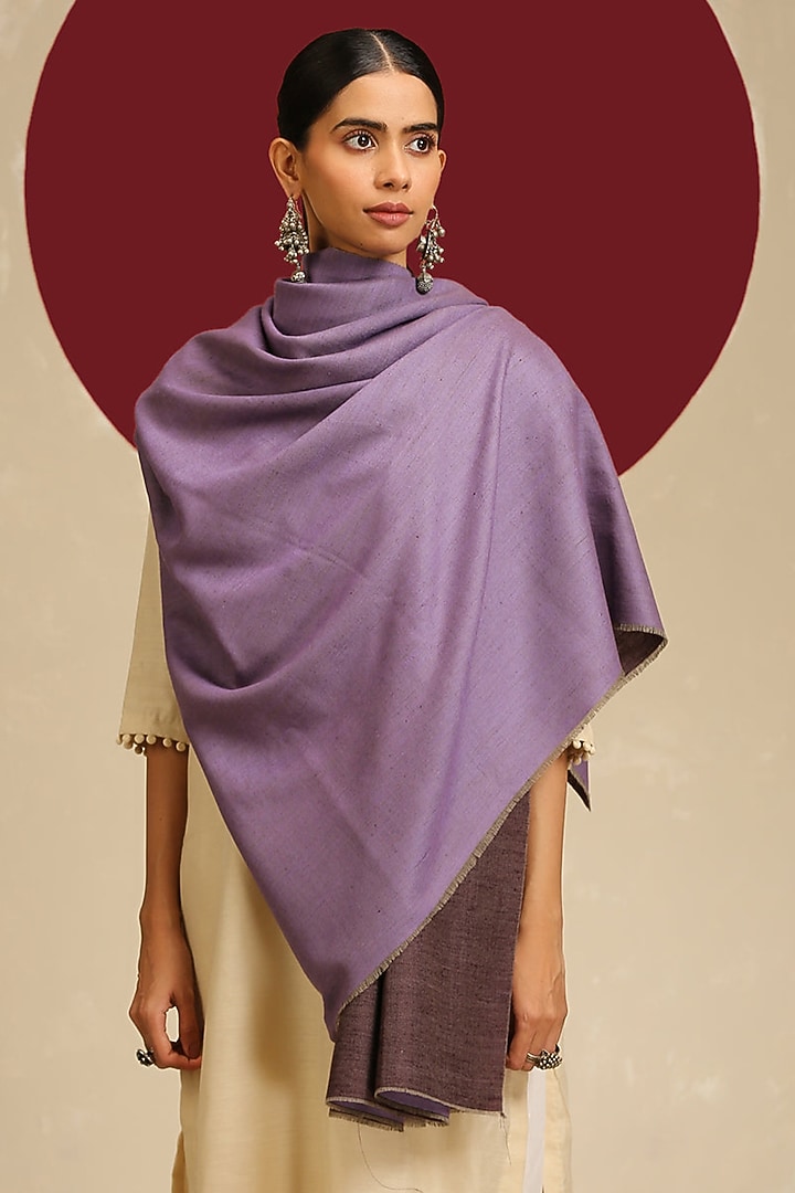 Mauve & Purple Handloom Pashmina Reversible Woven Shawl by Shaza at Pernia's Pop Up Shop