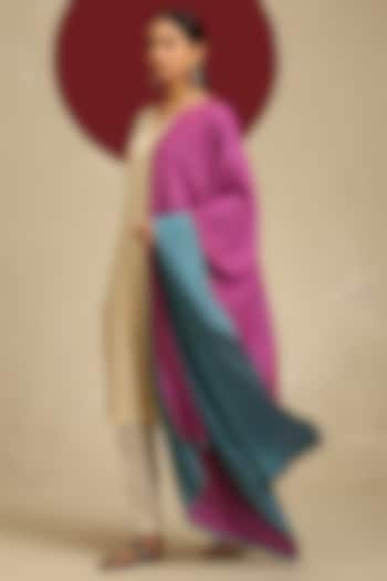 Pink & Blue Handloom Pashmina Reversible Woven Shawl by Shaza