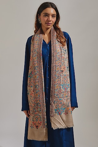 Toosh Wool Silk Blend Embroidered Stole by Shaza