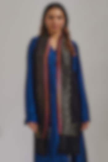 Black Wool Silk Blend Embroidered Stole by Shaza at Pernia's Pop Up Shop