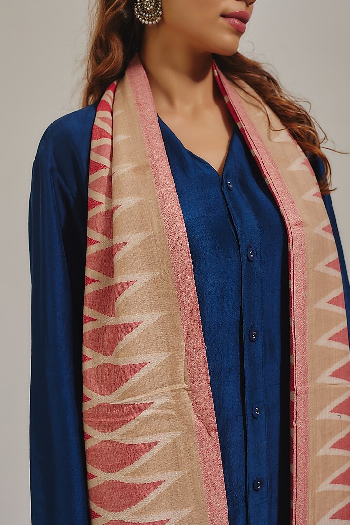 Red & Grey Wool Silk Blend Embroidered Stole by Shaza at Pernia's Pop Up Shop