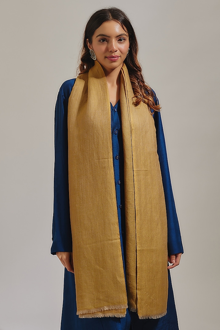 Golden Fine Count Wool Interwoven Zari Stole by Shaza at Pernia's Pop Up Shop