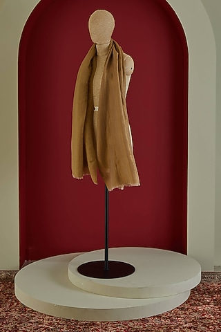 Golden Fine Count Wool Interwoven Zari Stole by Shaza