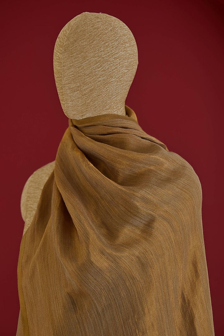 Golden Fine Count Wool Interwoven Zari Stole by Shaza at Pernia's Pop Up Shop