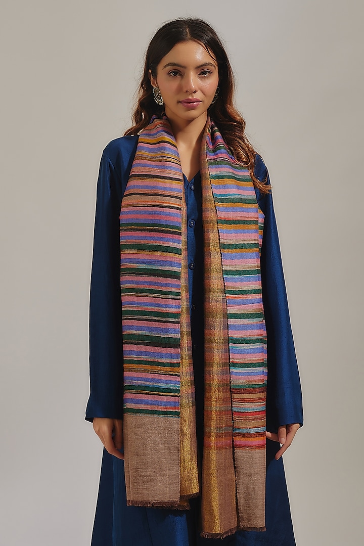 Multi-Colored Handloom Pashmina Ikat Stole by Shaza at Pernia's Pop Up Shop