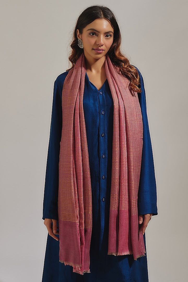 Magenta Wool Silk Blend Printed Stole by Shaza