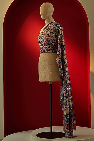 Multi-Colored Silk Thread Embroidered & Digital Printed Stole by Shaza