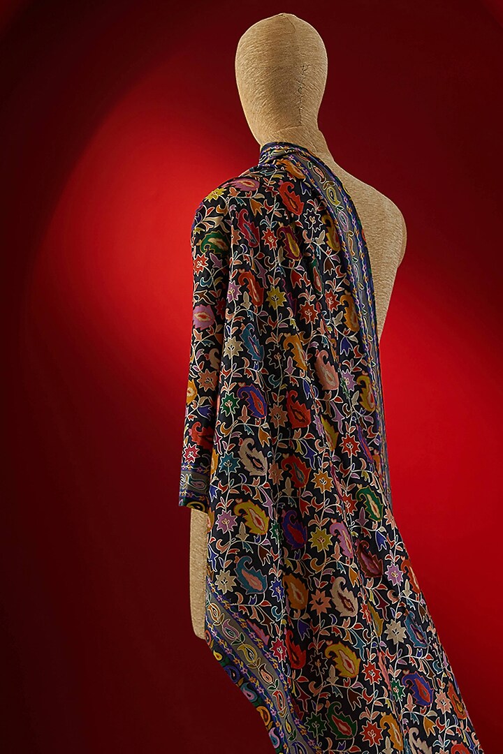 Multi-Colored Silk Thread Embroidered & Digital Printed Stole by Shaza at Pernia's Pop Up Shop