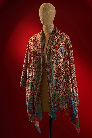 Multi-Colored Silk Thread Embroidered & Digital Printed Stole by Shaza